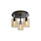 Photograph: Idolite Rose Black And Polished Chrome 3 Light Flush Bathroom Ceiling Light Complete With Amber Glasses - IP44