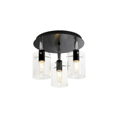 Photograph: Idolite Rose Black And Polished Chrome 3 Light Flush Bathroom Ceiling Light Complete With Clear Glasses - IP44