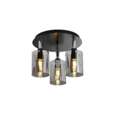 Photograph: Idolite Rose Black And Polished Chrome 3 Light Flush Bathroom Ceiling Light Complete With Smoke Glasses - IP44