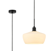Photograph: Idolite Rumi Black Knurled Pendant Light With Opal Trapezium Shade