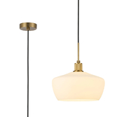 Photograph: Idolite Rumi Brass Knurled Pendant Light With Opal Trapezium Shade