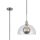 Photograph: Idolite Rumi Satin Nickel Knurled Pendant Light With Clear Dome Shade
