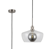 Photograph: Idolite Rumi Satin Nickel Knurled Pendant Light With Clear Trapezium Shade