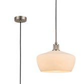 Photograph: Idolite Rumi Satin Nickel Knurled Pendant Light With Opal Trapezium Shade