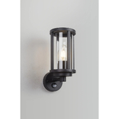 Photograph: Idolite Sannee Cylinder PIR Wall Lamp 1 Light IP44 Matt Black/Clear