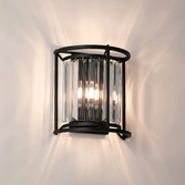 Photograph: Idolite Seko Satin Black 2 Light Crystal Bathroom Wall Light - IP44