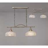 Photograph: Idolite Sheridan Antique Brass 2 Light Linear Bar Pendant Complete With Prismatic Glass Shades