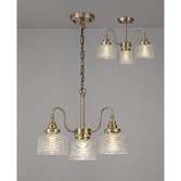 Photograph: Idolite Sheridan Antique Brass 3 Light Pendant Complete With Prismatic Glass Shades