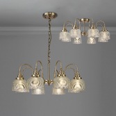 Photograph: Idolite Sheridan Antique Brass 8 Light Pendant Complete With Prismatic Glass Shades