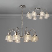 Photograph: Idolite Sheridan Polished Nickel 8 Light Pendant Complete With Prismatic Glass Shades