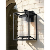 Photograph: Idolite Shrewsbury Downward Facing Black Frame Medium Exterior Wall Light Complete With Clear Seeded Glass - IP54
