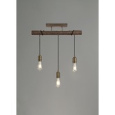 Photograph: Idolite Skylar Medium Oak 3 Light Linear Pendant C/W Antique Brass Lamp Holders