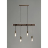 Photograph: Idolite Skylar Medium Oak 4 Light Linear Pendant C/W Antique Brass Lamp Holders