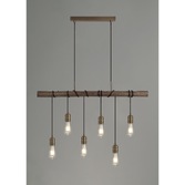 Photograph: Idolite Skylar Medium Oak 6 Light Linear Pendant C/W Antique Brass Lamp Holders