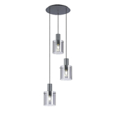 Photograph: Idolite Snowdon 3 Light Cluster Pendant In Dark Grey With Smoke Ribbed Glass Shades