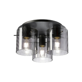 Photograph: Idolite Snowdon 3 Light Flush Ceiling Light In Dark Grey With Smoke Ribbed Glass Shades