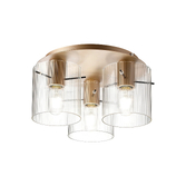 Photograph: Idolite Snowdon 3 Light Flush Ceiling Light In Gold With Clear Ribbed Glass Shades