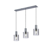 Photograph: Idolite Snowdon 3 Light Linear Pendant In Dark Grey With Smoke Ribbed Glass Shades