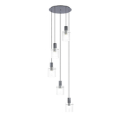 Photograph: Idolite Snowdon 5 Light Cluster Pendant In Dark Grey With Clear Ribbed Glass Shades