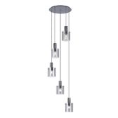 Photograph: Idolite Snowdon 5 Light Cluster Pendant In Dark Grey With Smoke Ribbed Glass Shades