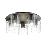 Photograph: Idolite Snowdon 5 Light Flush Ceiling Light In Dark Grey With Clear Ribbed Glass Shades