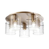 Photograph: Idolite Snowdon 5 Light Flush Ceiling Light In Gold With Clear Ribbed Glass Shades