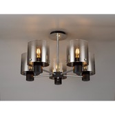 Photograph: Idolite Snowdon Black Finish 5 Light Semi Flush Ceiling Light C/W Smoked/Clear Ombre Glasses