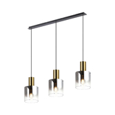 Photograph: Idolite Snowdon Brass And Black 3 Light Linear Island Pendant Light Complete With Smoke Fade Glasses