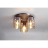 Photograph: Idolite Snowdon Mocha Finish 3 Light Flush Ceiling Light C/W Amber Glasses