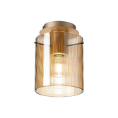 Photograph: Idolite Snowdon Single Flush Ceiling Light In Gold With Amber Ribbed Glass Shade