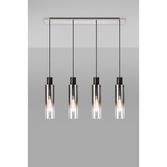 Photograph: Idolite Snowdon Slim Black/Polished Chrome 4 Light Linear Bar Pendant With Smoked/Clear Ombre Glasses