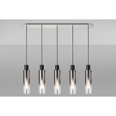 Photograph: Idolite Snowdon Slim Black/Polished Chrome 5 Light Linear Bar Pendant With Smoked/Clear Ombre Glasses