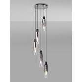 Photograph: Idolite Snowdon Slim Black/Polished Chrome 5 Light Pendant With Smoked/Clear Ombre Glasses