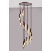 Photograph: Idolite Snowdon Slim Mocha 15 Light Cluster Pendant Complete With Amber Glass Shades