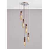 Photograph: Idolite Snowdon Slim Mocha 5 Light Cluster Pendant Complete With Amber Glass Shades