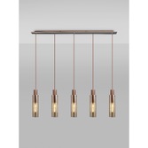 Photograph: Idolite Snowdon Slim Mocha 5 Light Linear Bar Pendant Complete With Amber Glass Shades