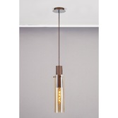 Photograph: Idolite Snowdon Slim Mocha Single Pendant Light Complete With Amber Glass Shade