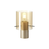 Photograph: Idolite Snowdon Table Lamp In Gold With Amber Ribbed Glass Shade