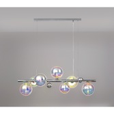 Photograph: Idolite Stockwell Polished Chrome 7 Light Linear Bar Pendant C/W Iridescent Glass Globes