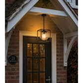 Photograph: Idolite Telford Oil Rubbed Brass Finish Large Square Frame Outdoor Pendant Light Complete With Clear Seeded Glass - IP54