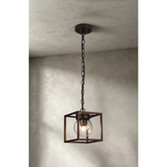 Photograph: Idolite Telford Oil Rubbed Brass Finish Small Square Frame Outdoor Pendant Light Complete With Clear Seeded Glass - IP54