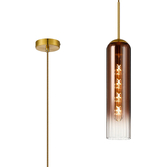 Photograph: Idolite Var Gold Long Linear Single Pendant Light Complete With A Copper Fade Cylindrical Ribbed Glass