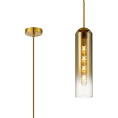 Photograph: Idolite Var Gold Long Linear Single Pendant Light Complete With A Gold Fade Cylindrical Ribbed Glass