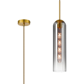 Photograph: Idolite Var Gold Long Linear Single Pendant Light Complete With A Smoke Fade Cylindrical Ribbed Glass