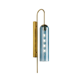 Photograph: Idolite Var Gold Long Linear Wall Light Complete With A Blue Cylindrical Ribbed Glass