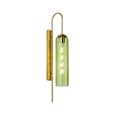 Photograph: Idolite Var Gold Long Linear Wall Light Complete With A Green Cylindrical Ribbed Glass