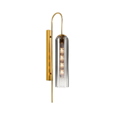 Photograph: Idolite Var Gold Long Linear Wall Light Complete With A Smoke Fade Cylindrical Ribbed Glass