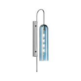 Photograph: Idolite Var Polished Nickel Long Linear Wall Light Complete With A Blue Cylindrical Ribbed Glass