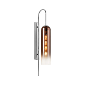 Photograph: Idolite Var Polished Nickel Long Linear Wall Light Complete With A Copper Fade Cylindrical Ribbed Glass