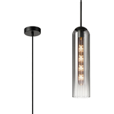 Photograph: Idolite Var Satin Black Long Linear Single Pendant Light Complete With A Smoke Fade Cylindrical Ribbed Glass